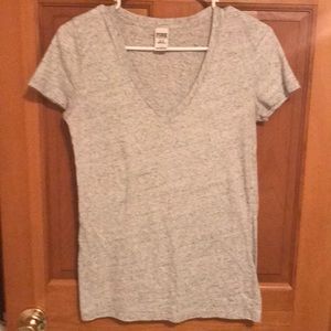 vs pink basic v-neck tee, light heather